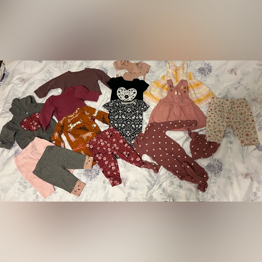 Baby Girl 0-3M 15 Pc Clothing Bundle Carter’s Zara SpearmintLOVE